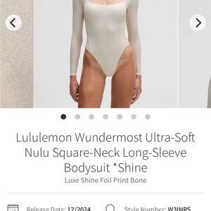 Lululemon NWT Wundermost long sleeve bodysuit *shine size medium